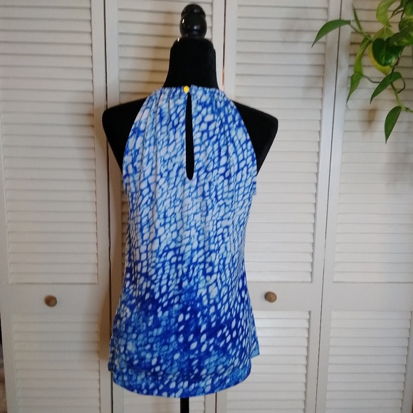 Michael Kors Blue Abstract Halter Blouse Keyhole Front Size S - Picture 2 of 12